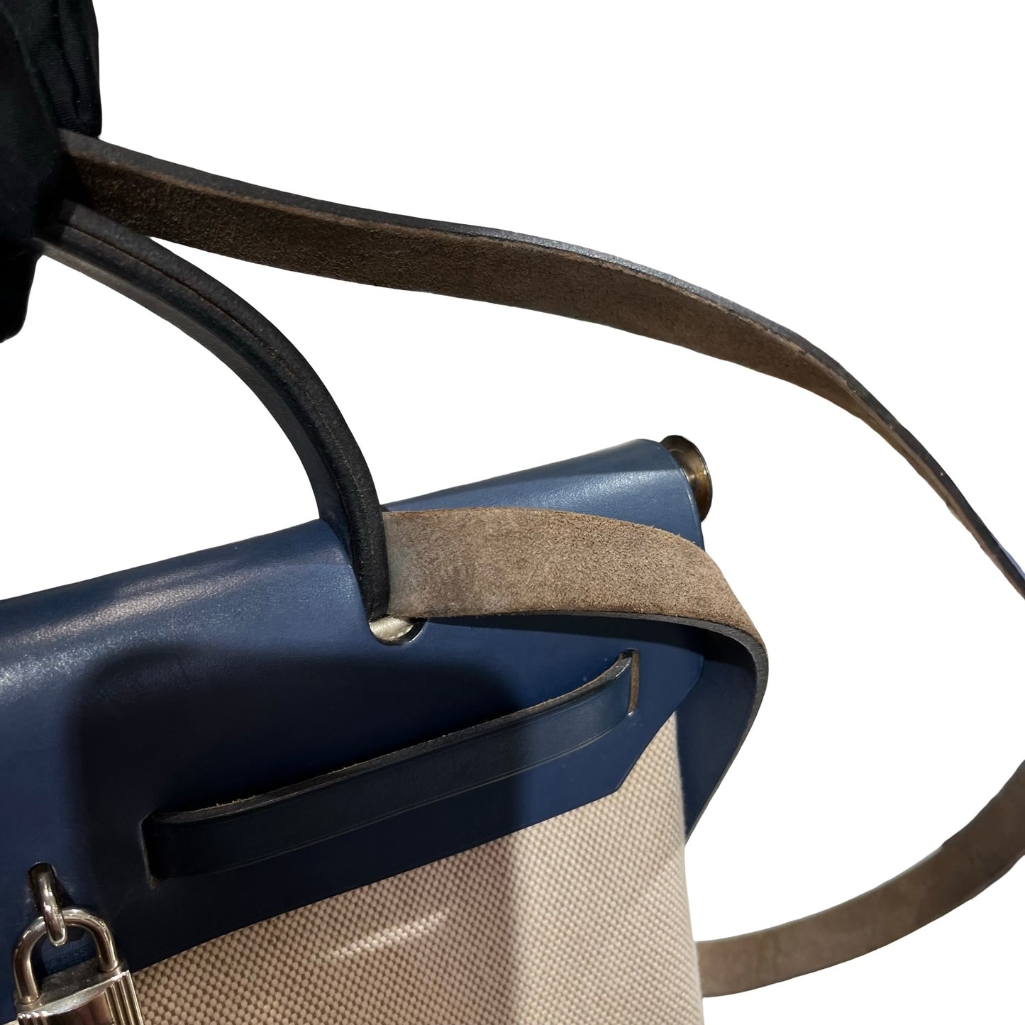 Used HERMES Canvas Leather Herbag Handbag Beige Blue