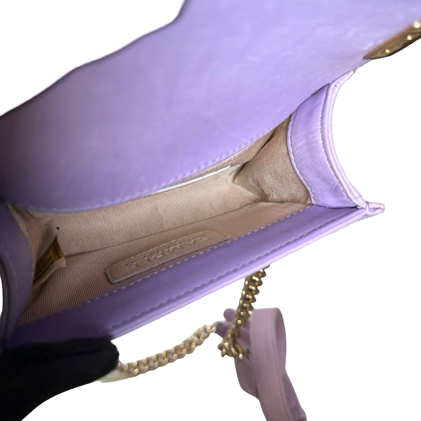 Used CHANEL Braided Lambskin Boy Chain Shoulder Bag Lilac Gold