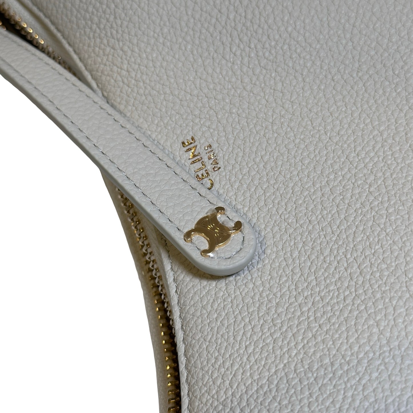 Used CELINE Grained Calfskin Teen Lulu Rice Hobo Bag White Ghw