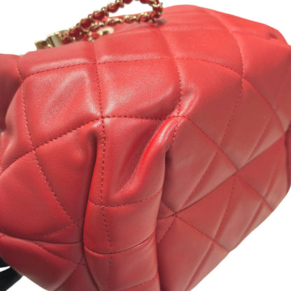 Used CHANEL Lambskin Leather MINI DRAWSTRING BUCKET Cross Body Bag Red