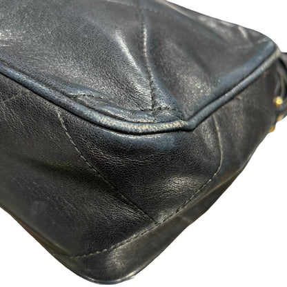 Used CHANEL Lambskin Leather Vintage Chain Bag Chain Shoulder Bag Black