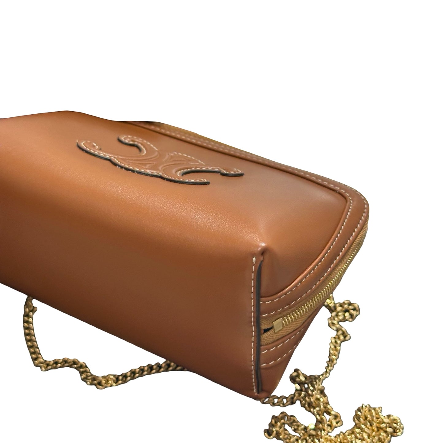 Used CÉLINE Clutch On Chain Shoulder Bag Brown GHW