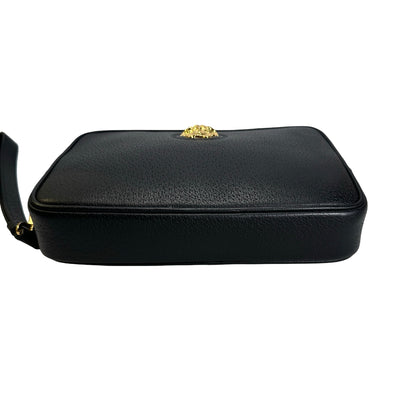 VERSACE Pebbled Leather Medusa Camera Bag Camera Bag Black Gold