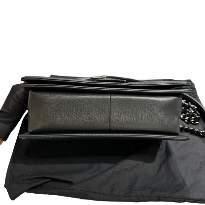 Used CHANEL Quilted Caviar Boy Chain Shoulder Bag Black