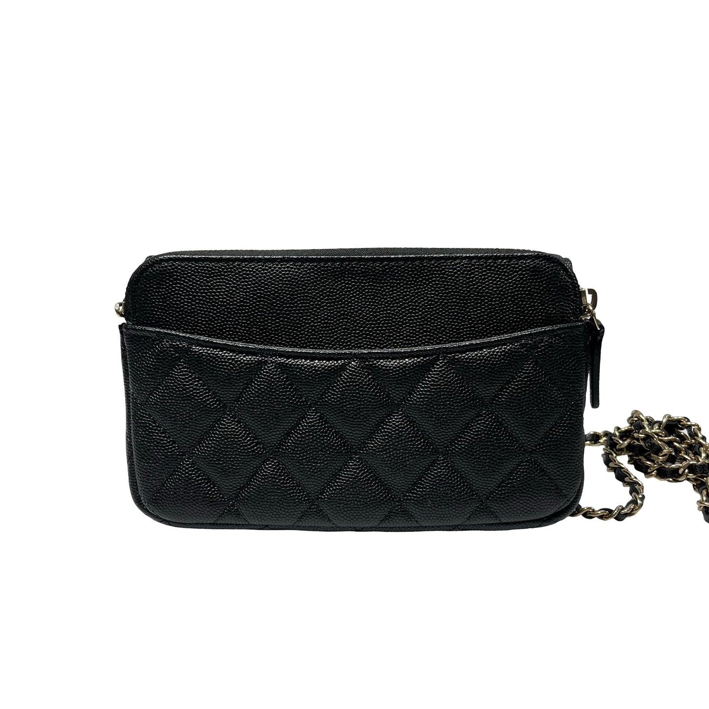 Used CHANEL Caviar Leather Chain Phone Case Cross Body Bag Black GHW