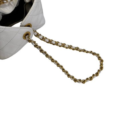 Used CHANEL Caviar Quilted 25 Small Handbag White Gold