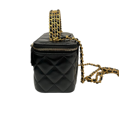 New Chanel 23P Vanity Case Long Box Top Handle Black GHW