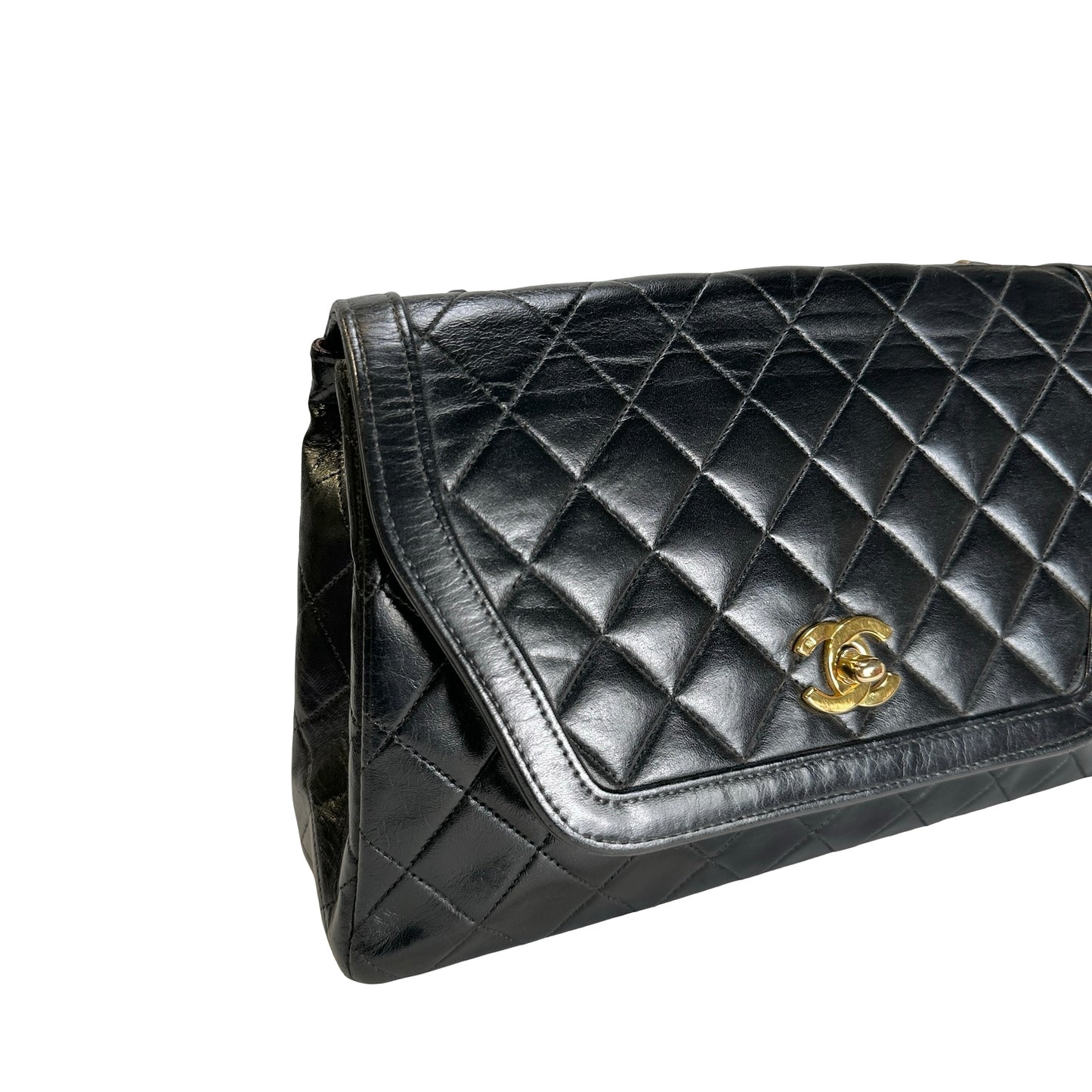 Used CHANEL Quilted Quilted Classic Flap Bag Shoulder Bag Black Gold