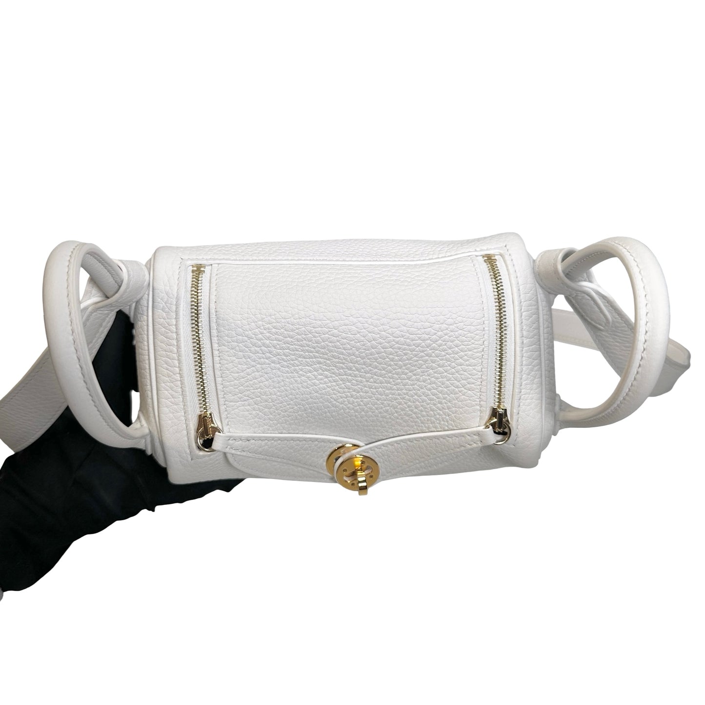 Used HERMES Clemence Leather Mini Lindy Cross body bag White GHW