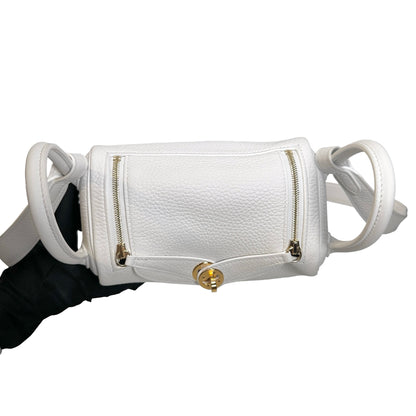 Used HERMES Clemence Leather Mini Lindy Cross body bag White GHW