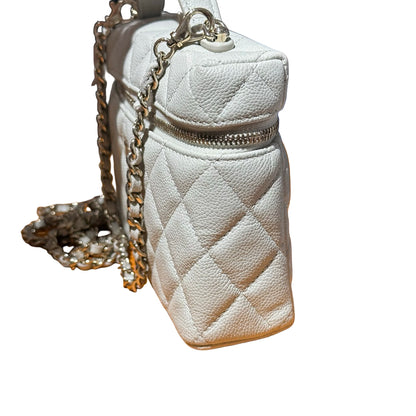 Used CHANEL Calfskin Leather Cross Body Bag Grey GHW