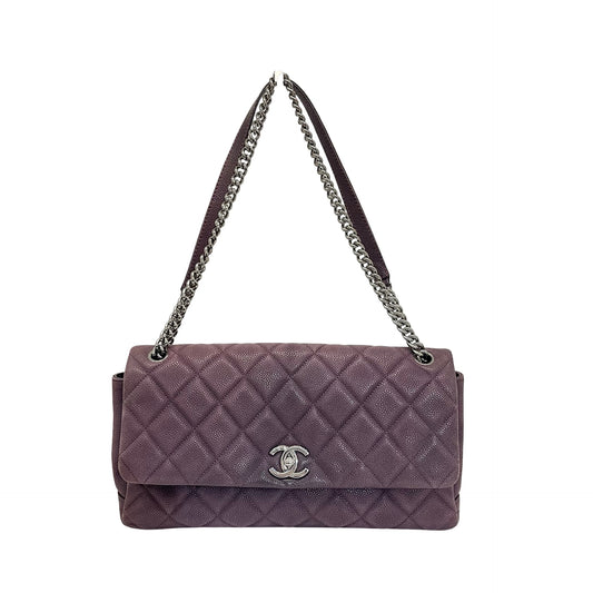 Used Chanel Caviar Leather Chain Purple PHW