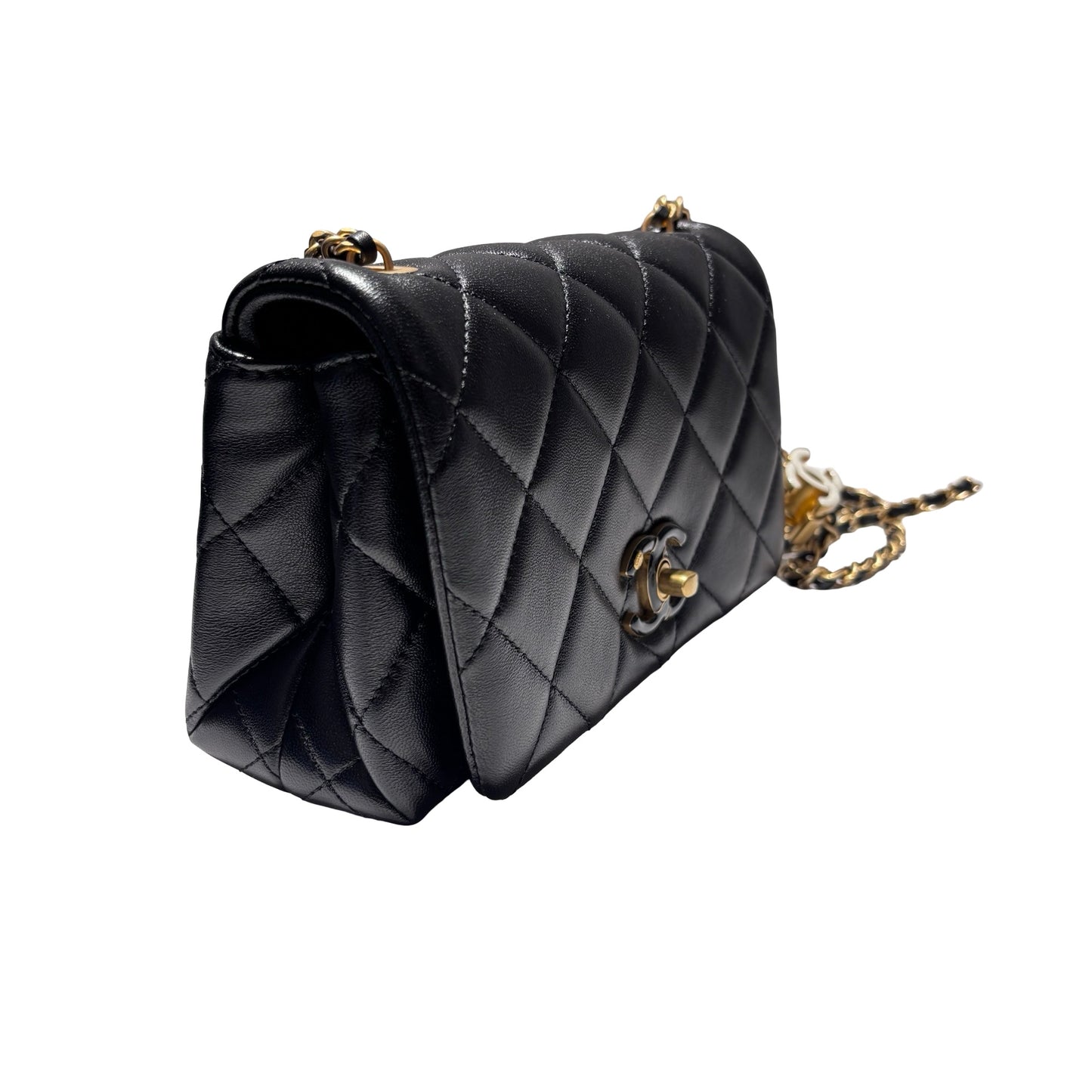 New CHANEL Lambskin Leather Flap Cross Body Bag Black