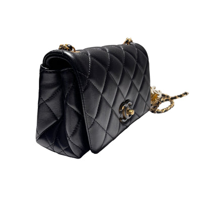 New CHANEL Lambskin Leather Flap Cross Body Bag Black
