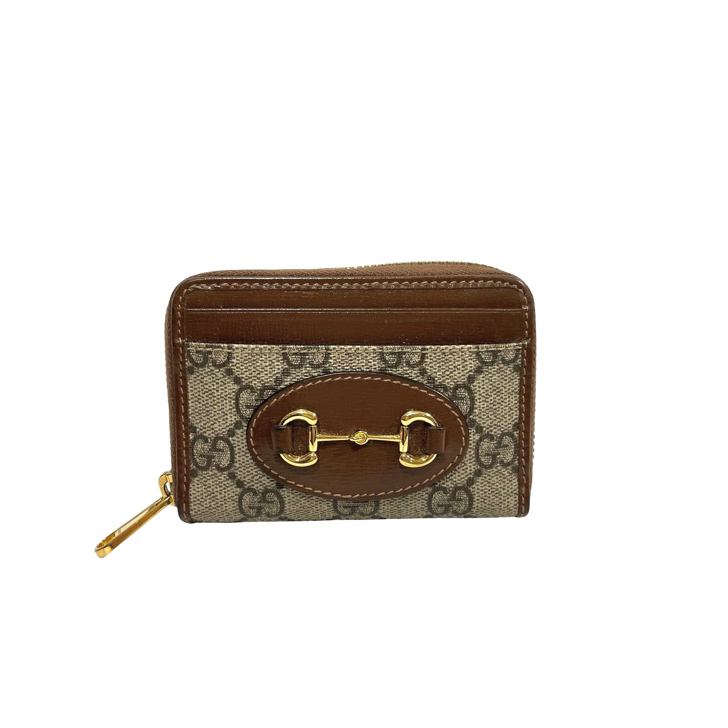 Used GUCCI GG supreme canvas Leather Gucci Horsebit 1955 ZIp around Wallet Coin Purse Brown