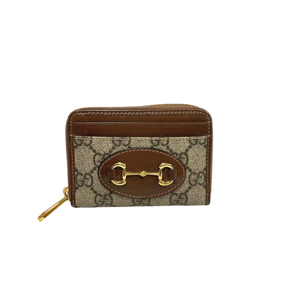 Used GUCCI GG supreme canvas Leather Gucci Horsebit 1955 ZIp around Wallet Coin Purse Brown