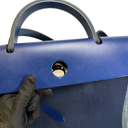 Used HERMES Canvas Leather Herbag 31 Handbag Navy PHW