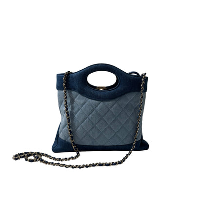New Chanel Denim Chanel 31 Mini Shopping Chain Shoulder Bag Blue GHW