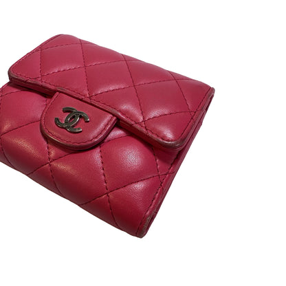 Used CHANEL Lambskin Quilted Classic Small Flap Wallet Wallet Pink PHW