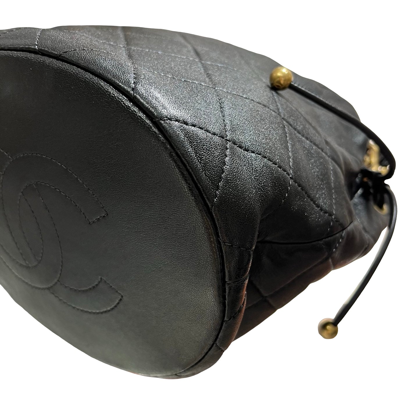 Used CHANEL Lambskin Leather Bucket Bag Black GHW
