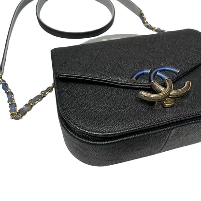 Used CHANEL Calfskin Leather Cross Body Bag Black GHW