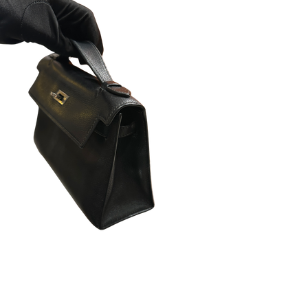 Used HERMES Leather Kelly Pochette Handbag Black Silver