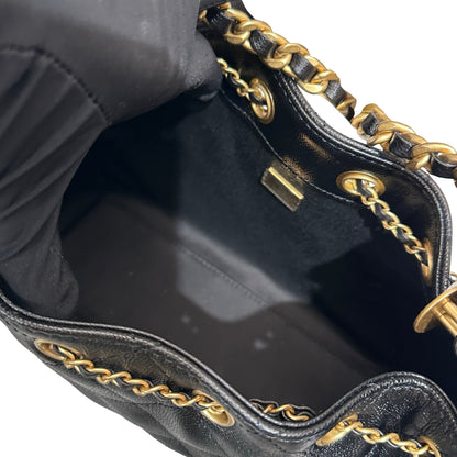 New CHANEL Caviar Leather 25 Mini Hobo Shoulder Bag Black GHW