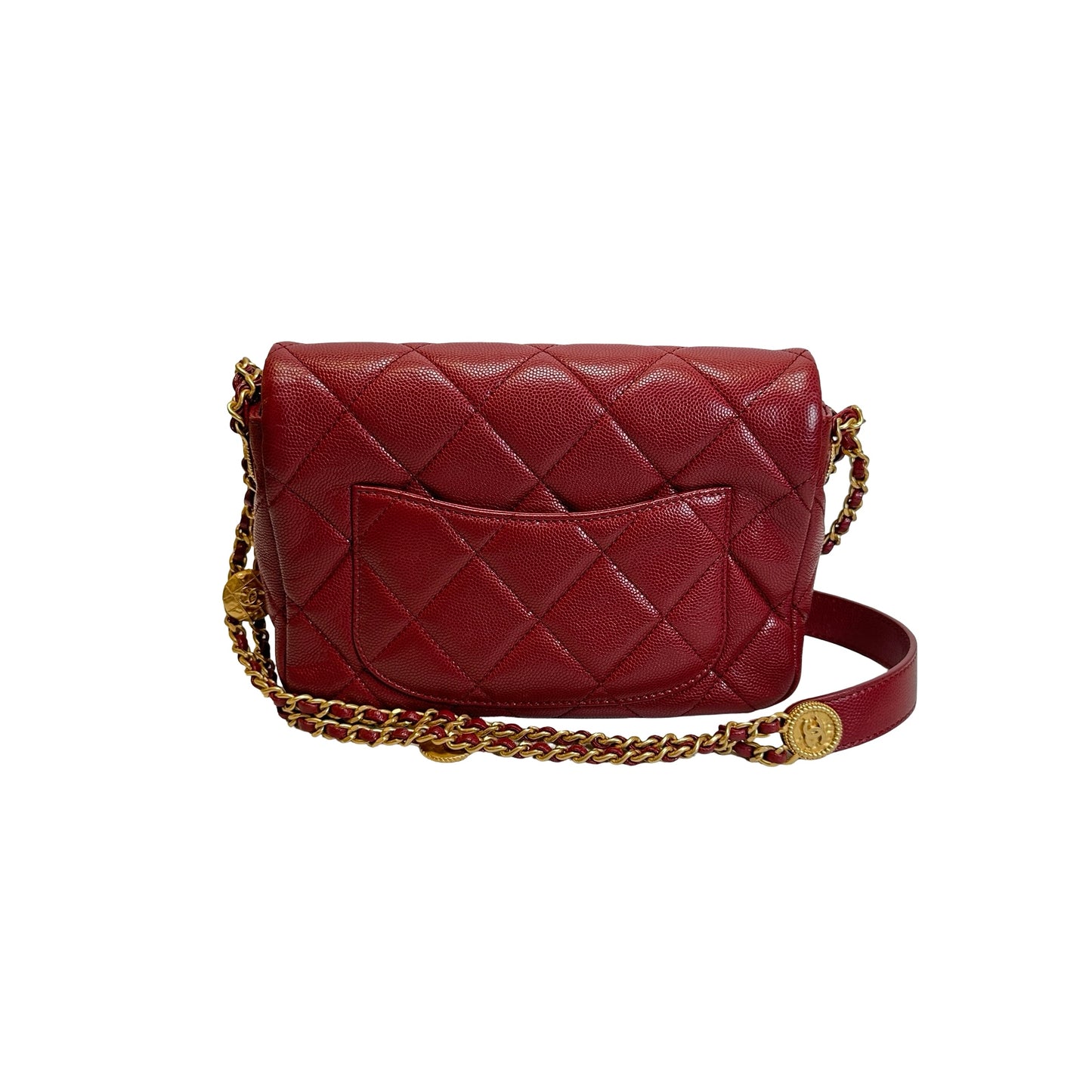 Used CHANEL Caviar Quilted Flap Bag Chain shoulder bag Red Gold