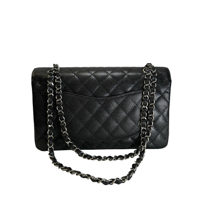 Used CHANEL Caviar Quilted Classic Flap Shoulder Bag Black Silver