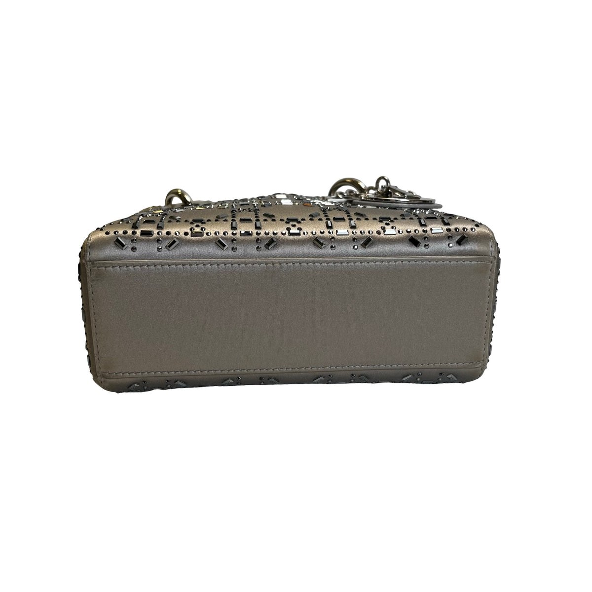 DIOR Cannage Studded Lady Dior Handbag Grey Silver