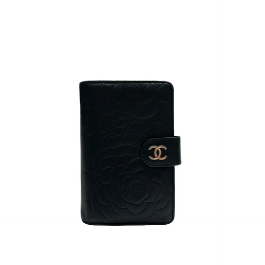 Used CHANEL Camellia Caviar Camellia Wallet Black Silver