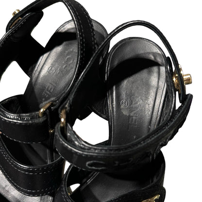 Used Chanel Calfskin Leather Heels Black GHW