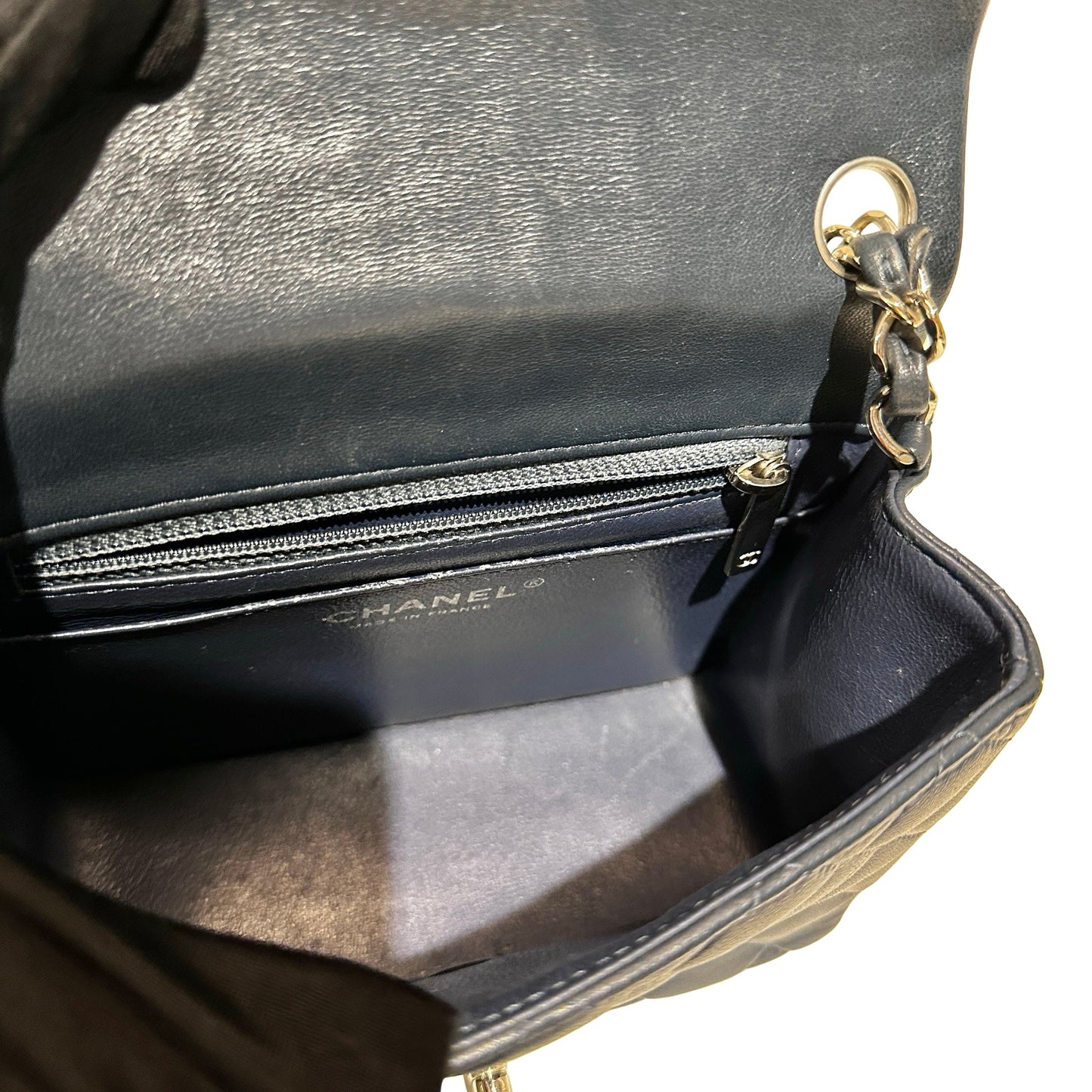 Chanel Mini Square Flap Cross Body Bag Navy PHW