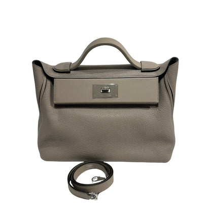 Used HERMES Taurillon Maurice Veau Swift 24/24 Handbag Gris Asphalte Gris