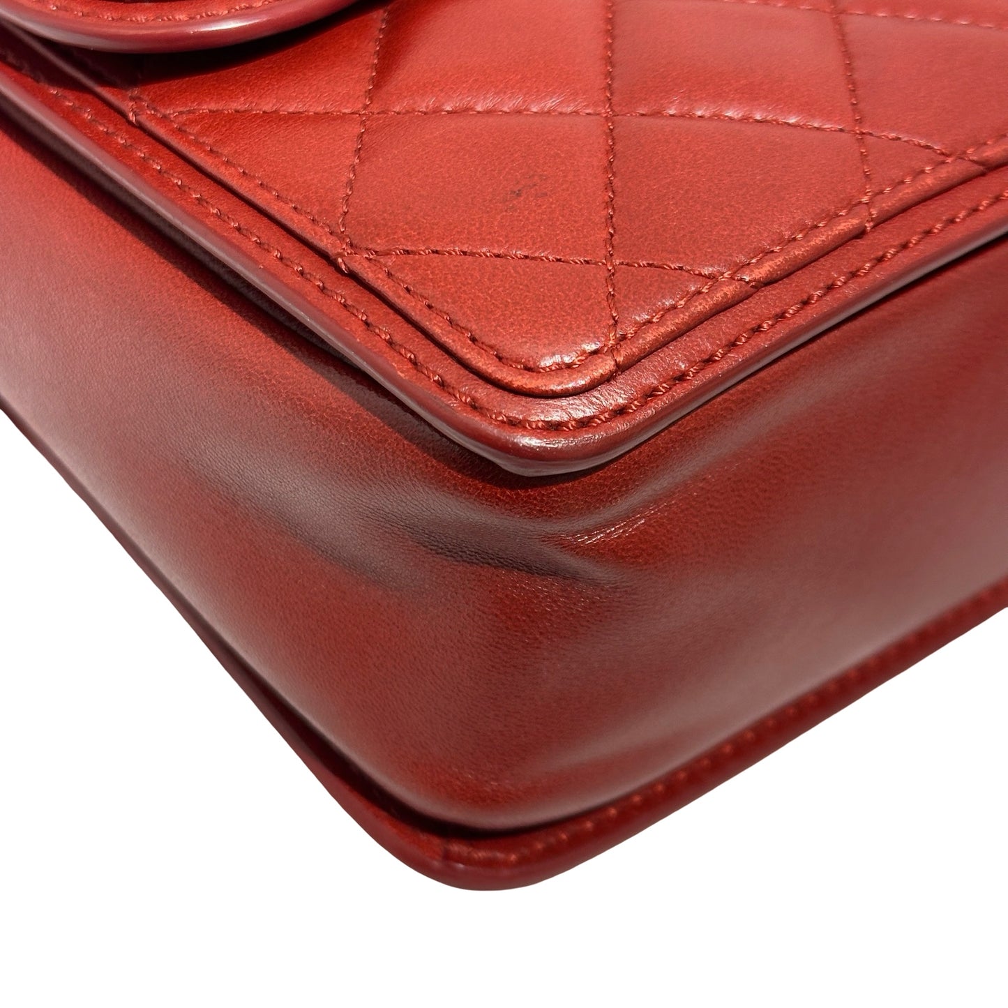 Used CHANEL Lambskin Large Citizen Zip Double Flap Bag Chain Shoulder Bag Red PHW