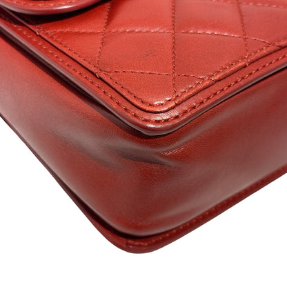 Used CHANEL Lambskin Large Citizen Zip Double Flap Bag Chain Shoulder Bag Red PHW