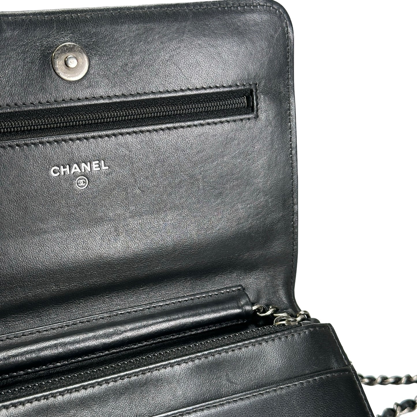 Used CHANEL Quilted Leather Quilted Shoulder Bag Silver Black