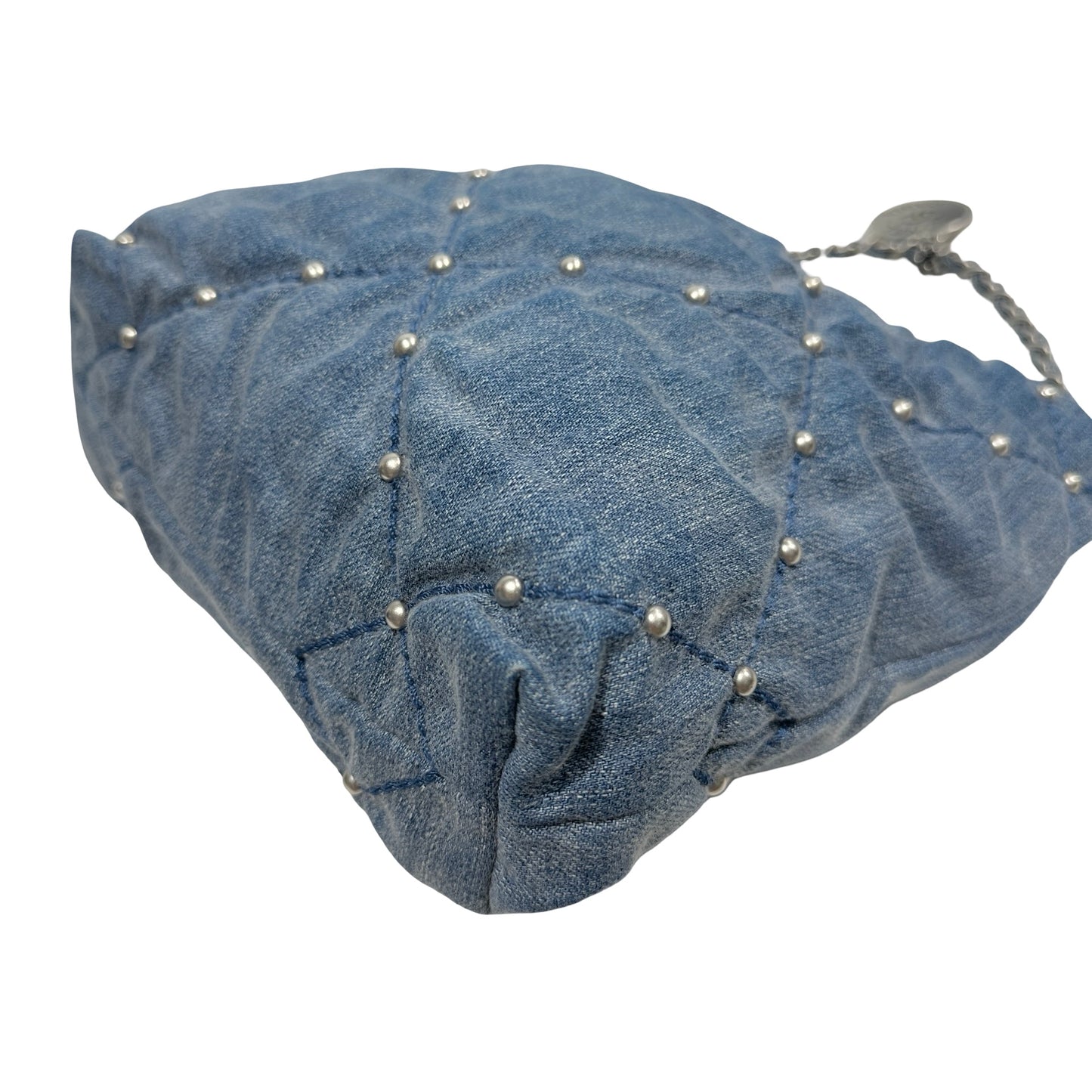 Used CHANEL Denim Quilted Studded Chanel 22 Mini Bag Blue Silver