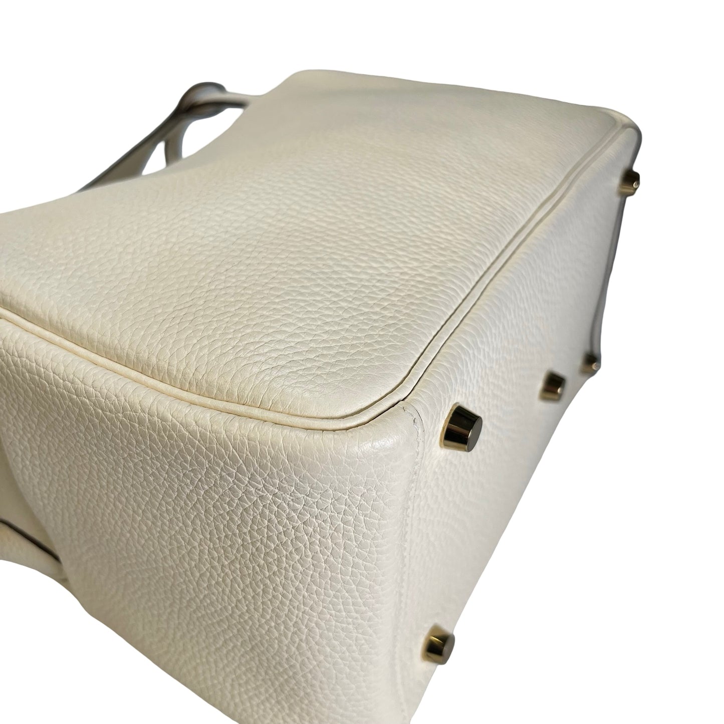 Used HERMES Leather Clemence Lindy Handbag Cream Off-White