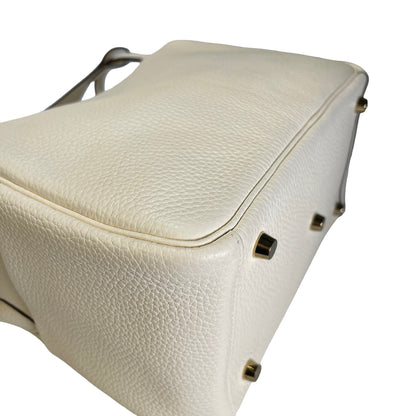 Used HERMES Leather Clemence Lindy Handbag Cream Off-White