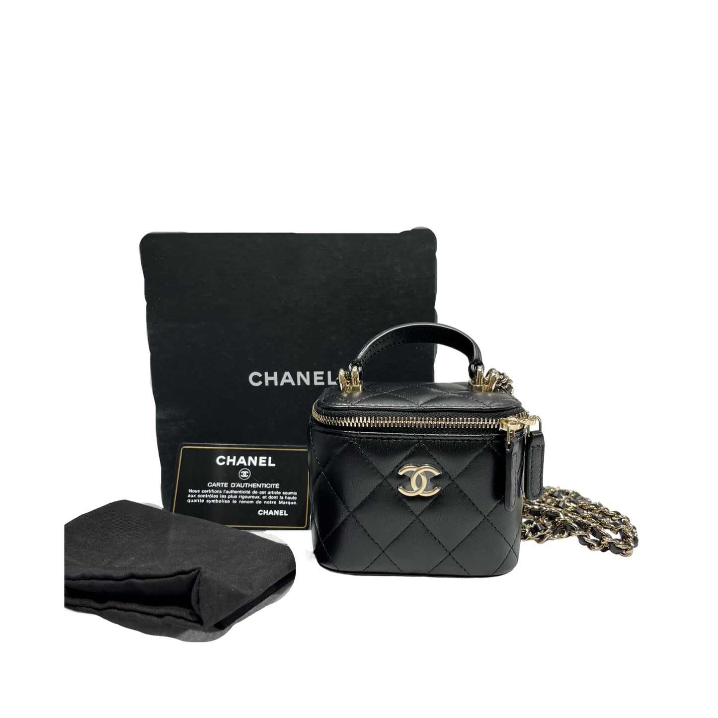 Used CHANEL Lambskin Leather VANITY CASE with COCO CHAIN Cross Body Bag Black GHW
