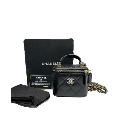 Used CHANEL Lambskin Leather VANITY CASE with COCO CHAIN Cross Body Bag Black GHW