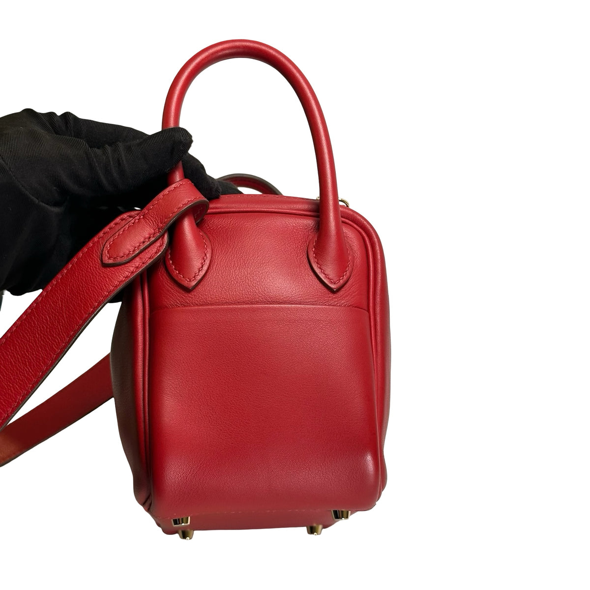 Used HERMES Swift Mini Lindy Handbag Red GHW