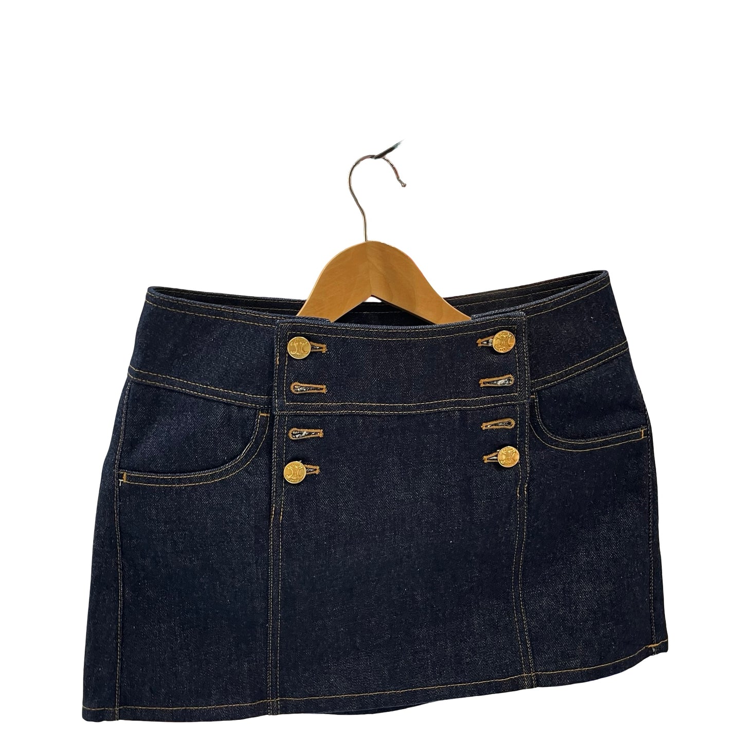 Used CÉLINE Cotton Triomphe Button Skirt Clothes Navy Blue
