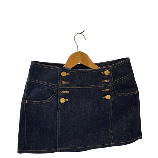 Used CÉLINE Cotton Triomphe Button Skirt Clothes Navy Blue