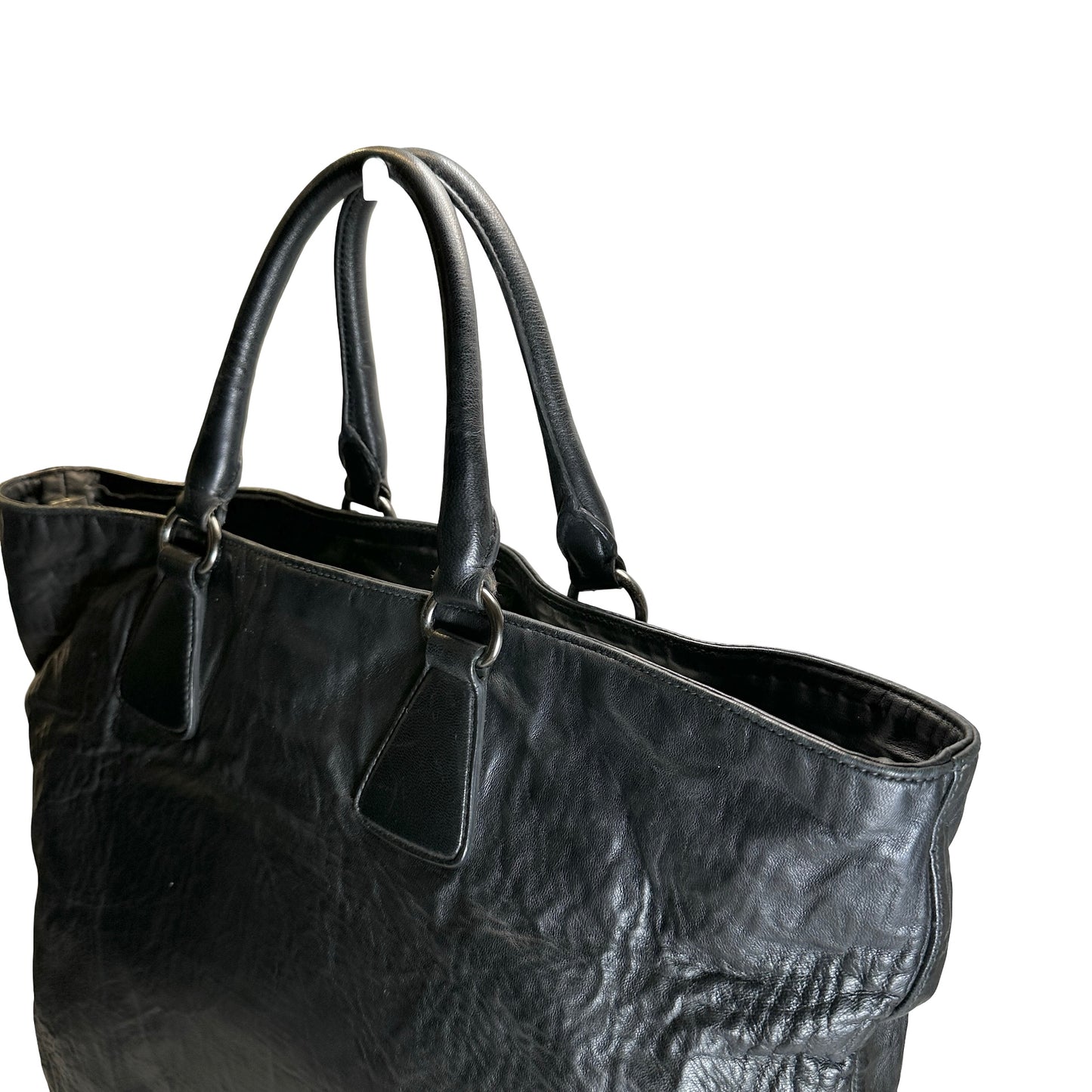 Used PRADA Leather Tote Bag Tote Bag Black