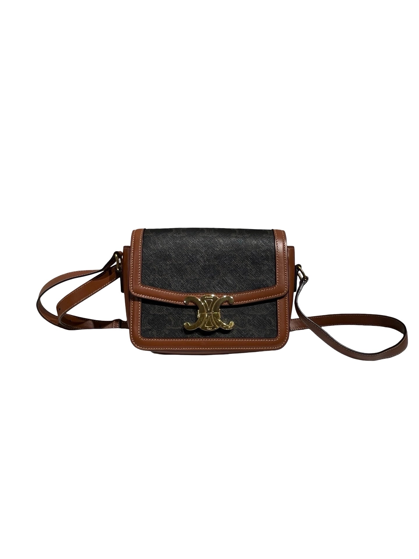 Used CÉLINE Teen Triomphe Bag Crossbody Bag Black Brown GHW