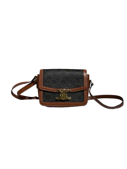 Used CÉLINE Teen Triomphe Bag Crossbody Bag Black Brown GHW
