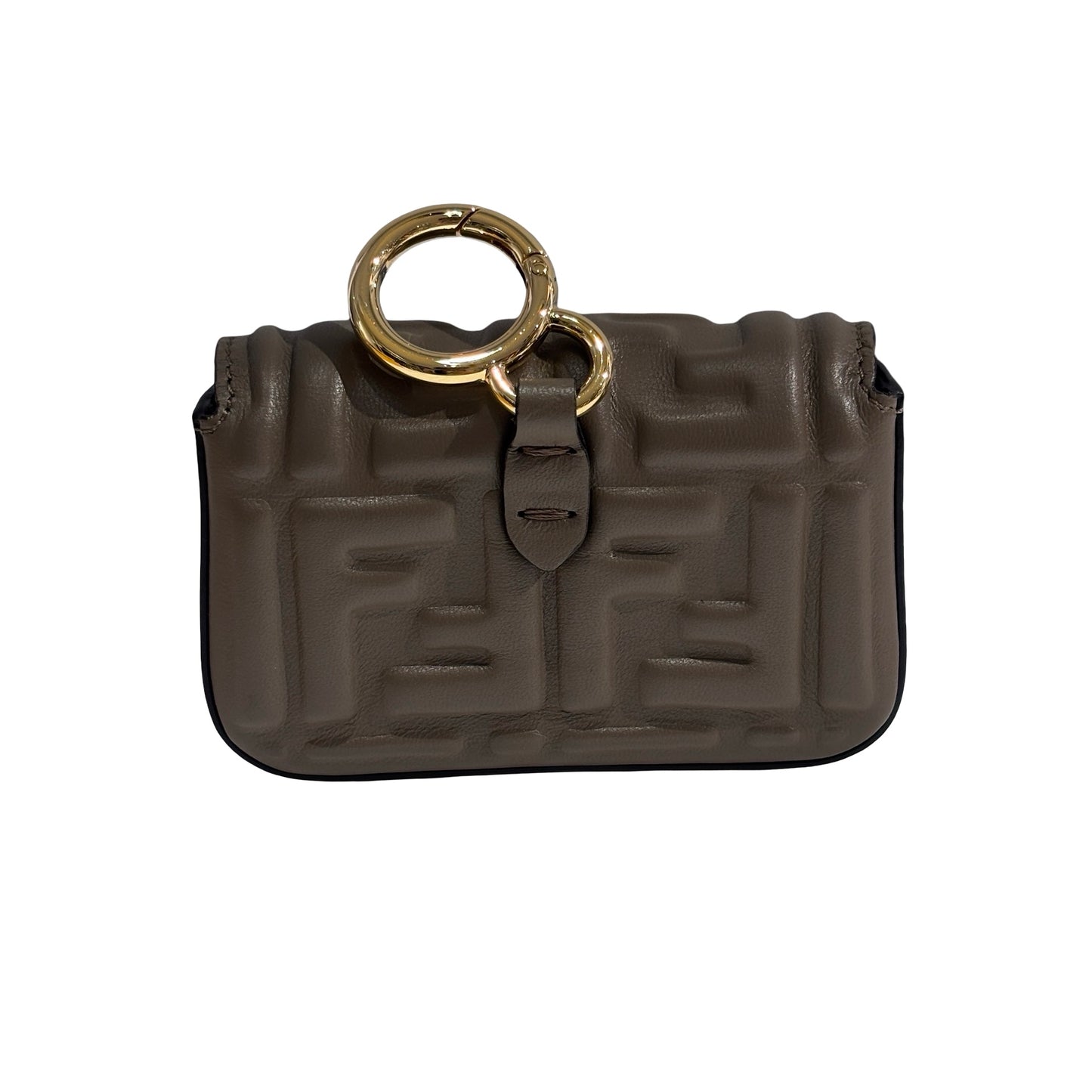 Used FENDI FF Leather Baguette Mini Bag Grey Gold