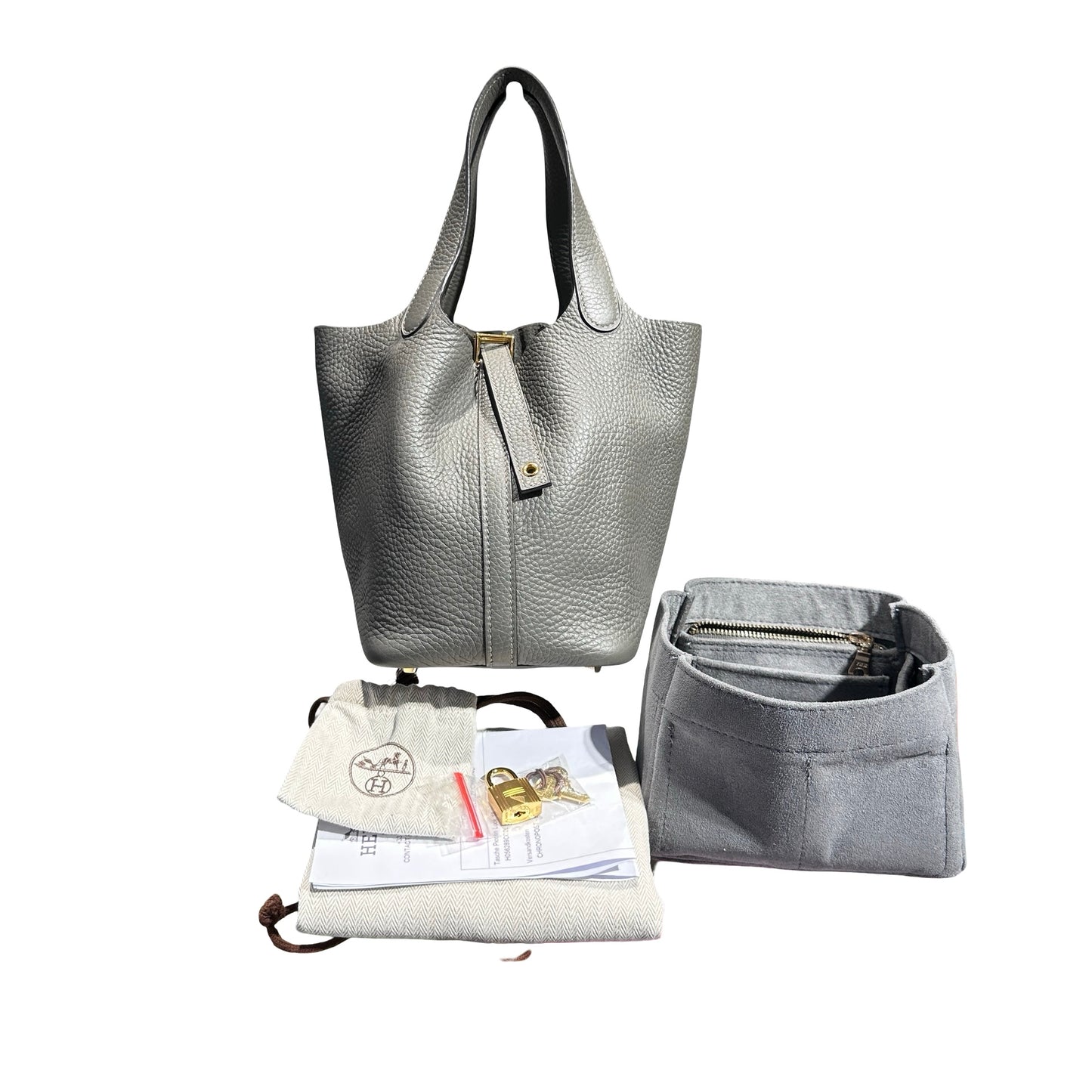 Used HERMÈS Bucket Bag Grey GHW